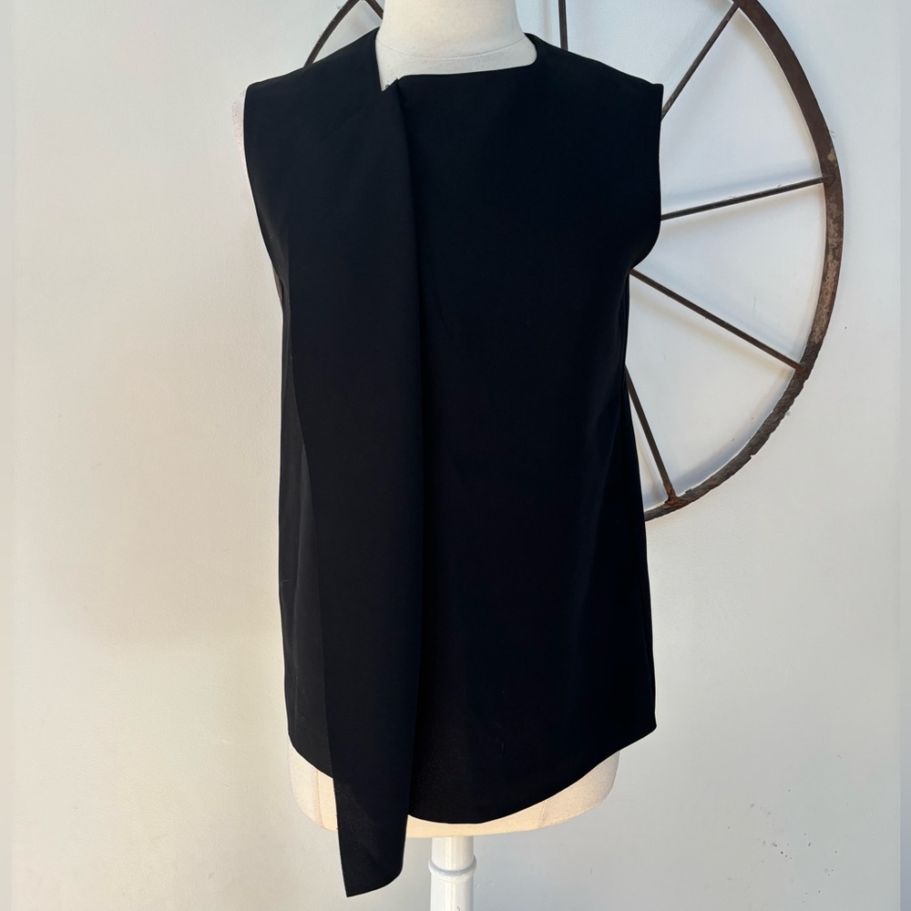 Vince Solid Black Draped Zip Front Sleeveless Blo… - image 1